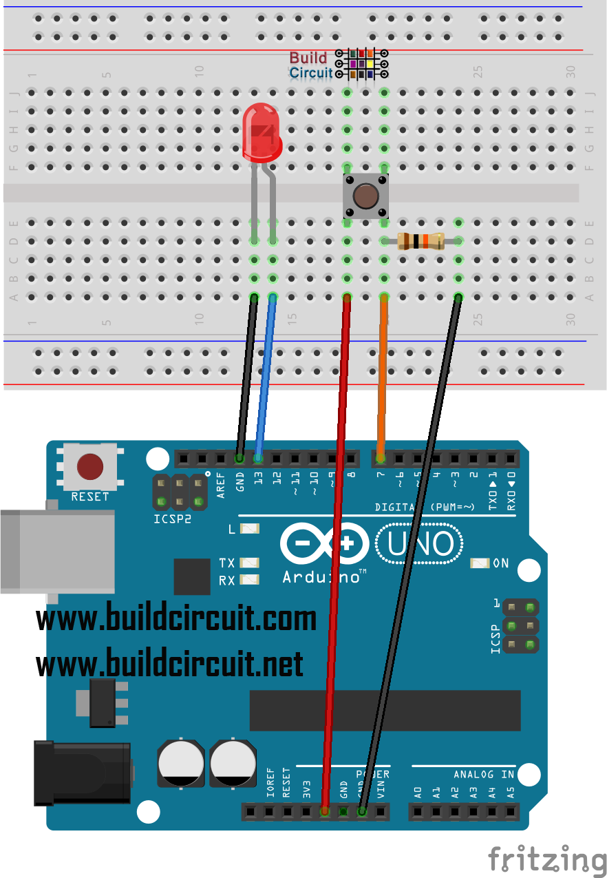 Arduino 7- Button tactile switch and LED BuildCircuit.COM