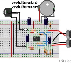 Preamplifier for electret microphone with LM358 opamp - BuildCircuit.COM